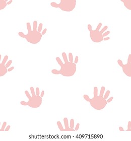 Modern kids soft colored seamless pattern with hand print. Hand drawn graphic with tender cute minimalistic scandinavian cartoon elements isolated on white background