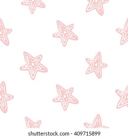 Modern kids soft colored seamless pattern with line star. Hand drawn graphic with tender cute minimalistic scandinavian cartoon elements isolated on white background