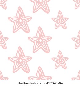 Modern kids soft colored seamless pattern with line star. Hand drawn graphic with tender cute minimalistic scandinavian cartoon elements isolated on white background
