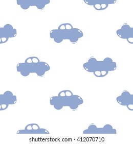 Modern kids soft colored seamless pattern with car. Hand drawn graphic with tender cute minimalistic scandinavian cartoon elements isolated on white background
