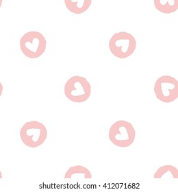 Modern kids soft colored seamless pattern with circle heart. Hand drawn graphic with tender cute minimalistic scandinavian cartoon elements isolated on white background