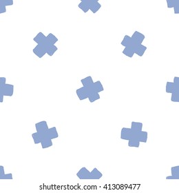 Modern kids soft colored seamless pattern with cross. Hand drawn graphic with tender cute minimalistic scandinavian cartoon elements isolated on white background