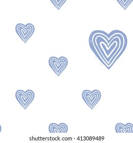 Modern kids soft colored seamless pattern with line heart. Hand drawn graphic with tender cute minimalistic scandinavian cartoon elements isolated on white background