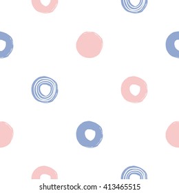 Modern kids soft colored seamless pattern with circle, dot, line circle. Hand drawn graphic with tender cute minimalistic scandinavian cartoon elements isolated on white background