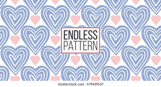 Modern kids soft colored seamless pattern with heart and line heart. Hand drawn graphic with tender cute minimalistic scandinavian cartoon elements isolated on white background