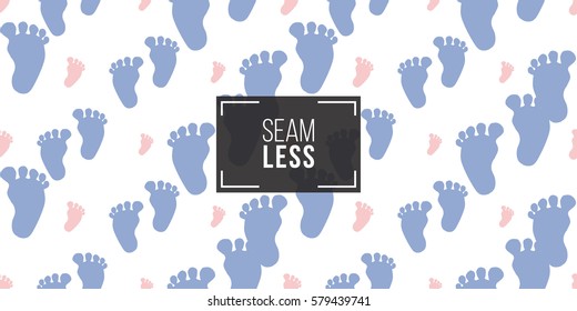 Modern kids soft colored seamless pattern with foot print and footprint. Hand drawn graphic with tender cute minimalistic scandinavian cartoon elements isolated on white background