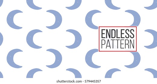 Modern kids soft colored seamless pattern with new moon. Hand drawn graphic with tender cute minimalistic scandinavian cartoon elements isolated on white background