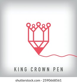 Modern king crown pen design. Creative education idea design, corporate identity. vector