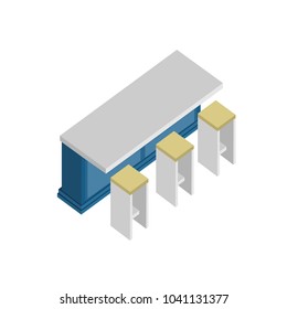 Modern Kitchen Blue Table Isometric Furniture Illustration Design