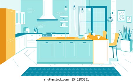 Modern kitchen in blue tones vector illustration