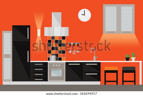 Modern Kitchen Flat Desingorange Black White Stock Vector Royalty