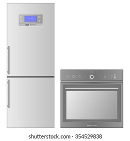 Modern kitchen fridge and oven