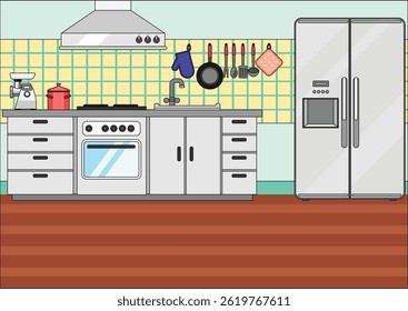 Modern Kitchen Front View Interior Vector