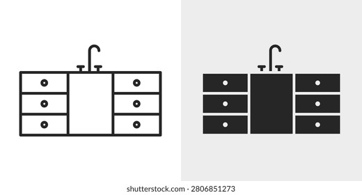 Modern Kitchen Icon represents a contemporary kitchen with organized storage and appliances.