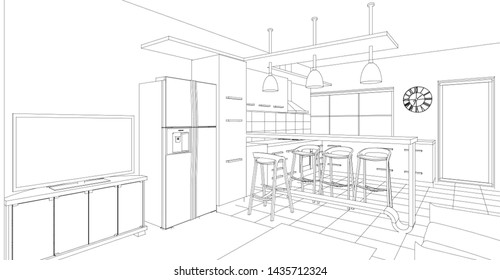 
modern kitchen interior 3d graphics