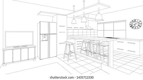 
modern kitchen interior 3d graphics