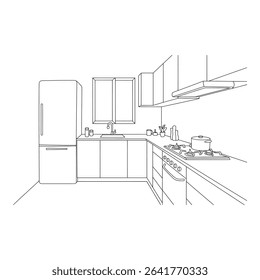 Modern kitchen interior with appliances and cabinets in minimalist style