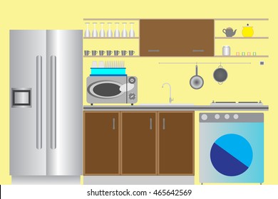Modern kitchen interior. Cartoon style for design web