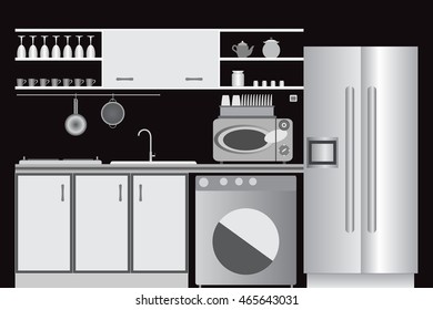 Modern kitchen interior. Cartoon style for design web