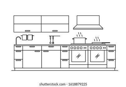 Modern kitchen interior with cooking utensils.vector illustration