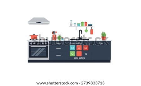 Modern kitchen interior with customizable room setting options