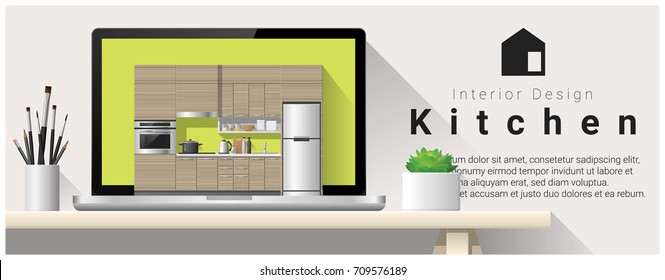 Modern kitchen interior design background , vector , illustration