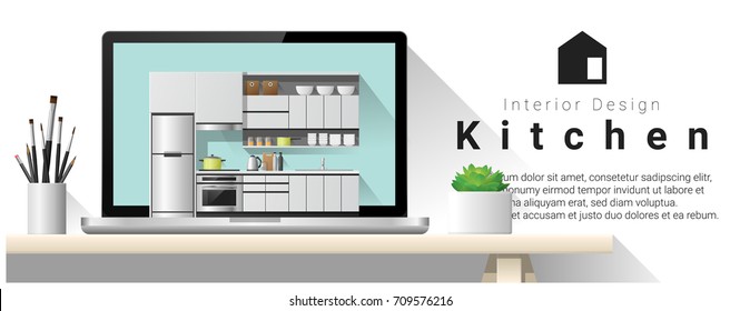 Modern kitchen interior design background , vector , illustration