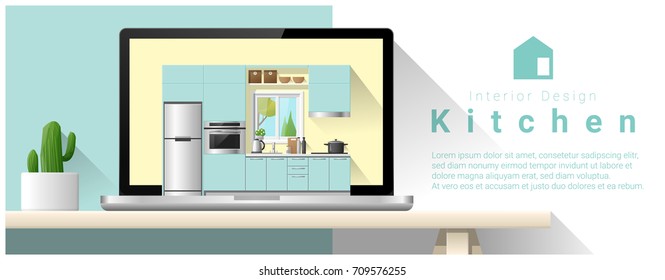 Modern kitchen interior design background , vector , illustration