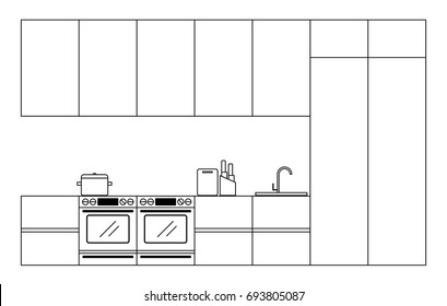 Kitchen Interior Design Black White Color Stock Vector (Royalty Free ...