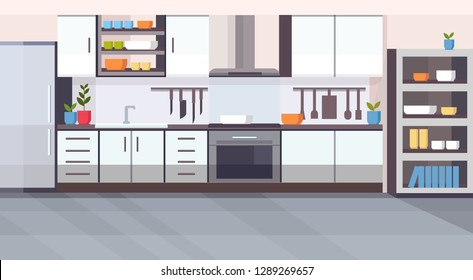 modern kitchen interior design empty no people room with contemporary appliances flat horizontal