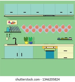 Modern Kitchen interior design with household by vector 