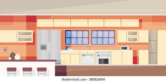 Modern Kitchen Interior Design Vector Illustration