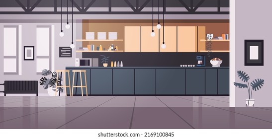 Modern Kitchen Interior Empty No People House Room With Furniture Horizontal