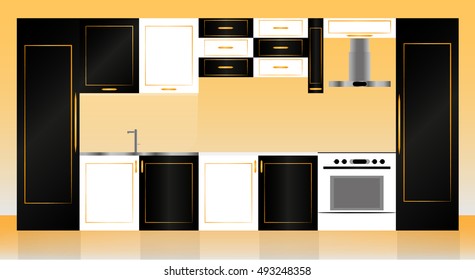 Modern kitchen interior in flat style. Vector illustration.