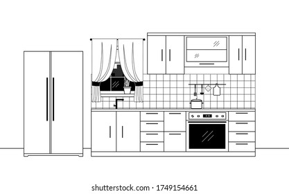 Modern Kitchen Interior Furniture Vector Illustration Stock Vector ...