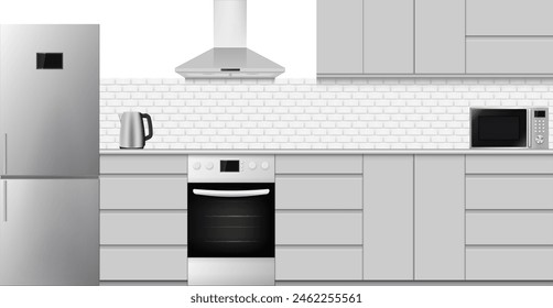 Interior de cocina moderna en diseño minimalista. Ilustración vectorial. Eps 10.