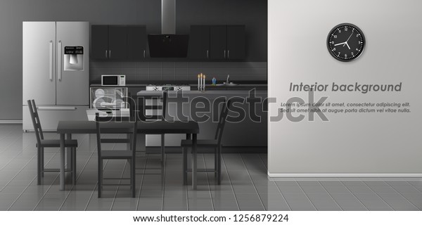 Modern Kitchen Interior Minimalist Design Realistic Stock Vector