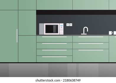 Modern Kitchen Interior No People And Home Appliances Concept Flat Design Illustration.