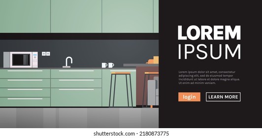 Modern Kitchen Interior No People And Home Appliances Concept Flat Design Illustration.