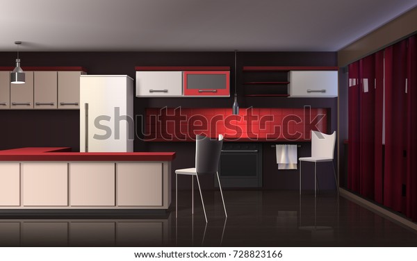 Modern Kitchen Interior Realistic Design Composition Stock