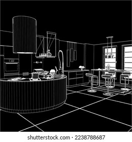 Modern Kitchen Interior Vector 25. Isolated Illustration On White Background. A vector illustration Of A Kitchen.