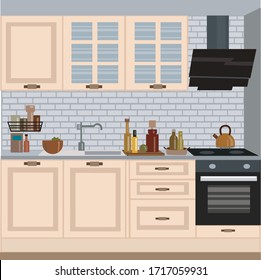 Modern Kitchen Interior - Vector Illustration In Flat Style