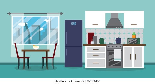 The Modern Kitchen Interior. Vector Illustration.	
