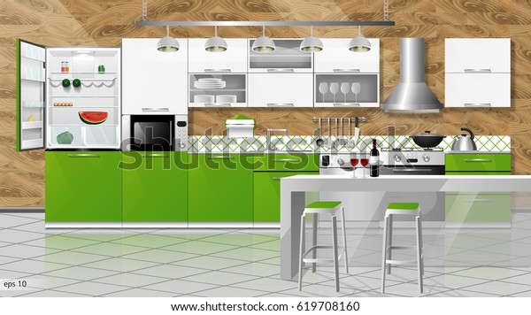 Modern Kitchen Interior Vector Illustration Household Stock Vector