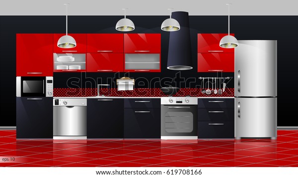 Modern Kitchen Interior Vector Illustration Household Stock Vector