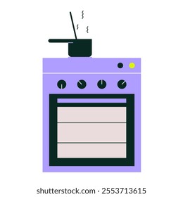 Modern Kitchen Oven With Pot On Top In Flat Vector Illustration Symbolizing Cooking, Kitchenware, And Culinary Preparation, Isolated On White Background