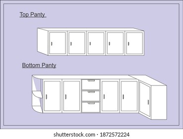 Modern Kitchen Pantry Cupboard Elevation Plan Vector