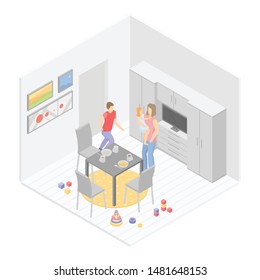 Modern kitchen room icon. Isometric of modern kitchen room vector icon for web design isolated on white background