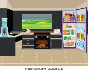 Modern Kitchen Set Vector Illustration 