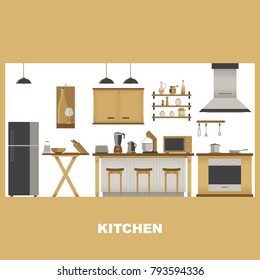 Modern Kitchen Studio Interior with Equipment Vector